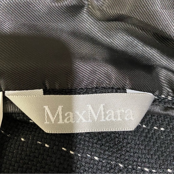Max Mara Blazer Black Size 12 Jacket Pinstripe Textured Cotton Smart Tailored - Picture 2 of 14